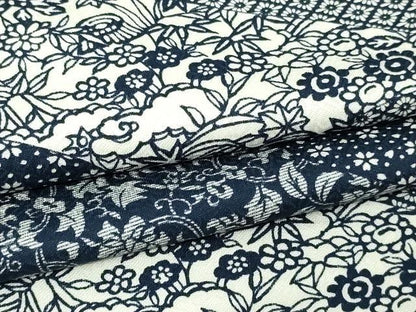 平和屋着物▽上質な小紋 単衣 藍 型染め 花唐草文 正絹 逸品 DAAW9428sf