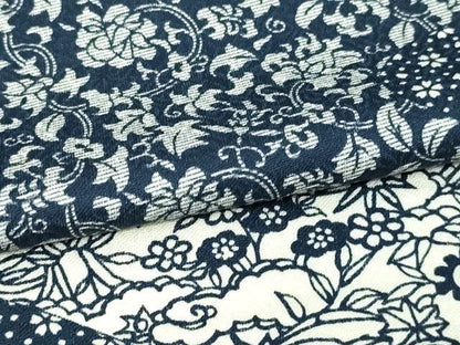 平和屋着物▽上質な小紋 単衣 藍 型染め 花唐草文 正絹 逸品 DAAW9428sf