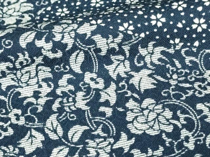 平和屋着物▽上質な小紋 単衣 藍 型染め 花唐草文 正絹 逸品 DAAW9428sf
