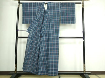 平和屋着物∴夏物 阿波しじら織 浴衣 格子 綿 未使用 DAAW9429sf