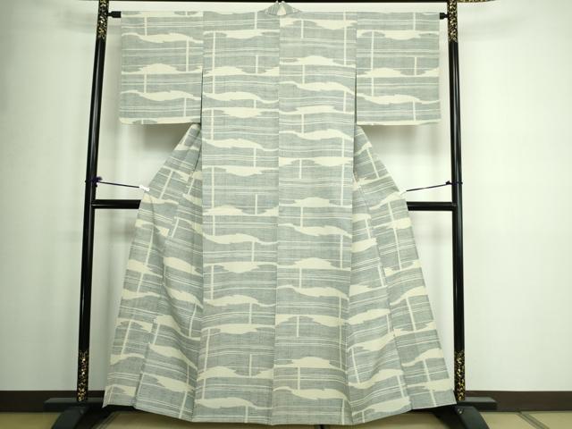 平和屋着物▽上質な紬 単衣 抽象文様 正絹 逸品 DAAW9430sf