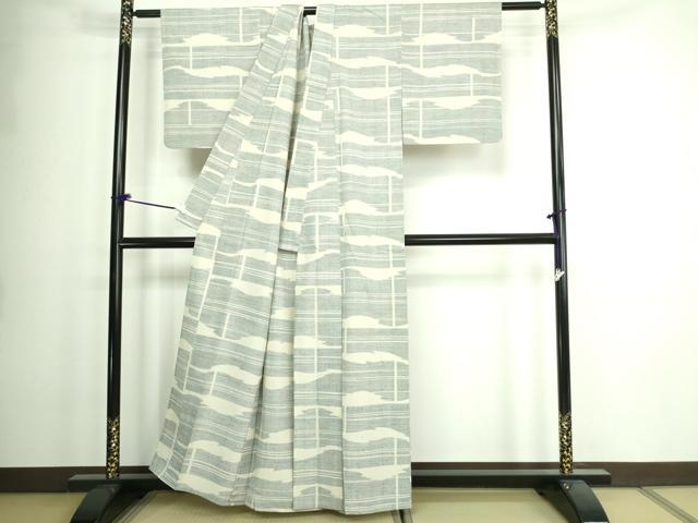 平和屋着物▽上質な紬 単衣 抽象文様 正絹 逸品 DAAW9430sf