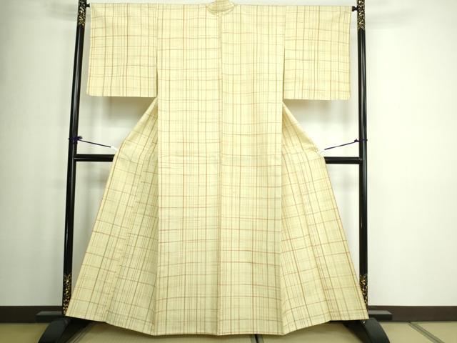 平和屋着物▽上質な紬 単衣 格子 正絹 逸品 未使用 DAAW9431sf