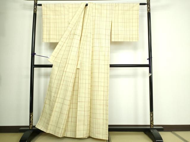 平和屋着物▽上質な紬 単衣 格子 正絹 逸品 未使用 DAAW9431sf
