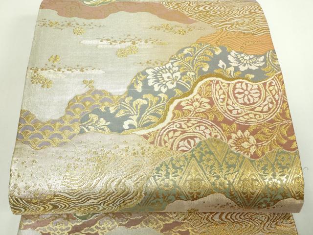 平和屋着物▼六通柄袋帯　更紗花文　金糸　正絹　逸品　DAAW9457sf