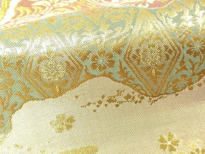 平和屋着物▼六通柄袋帯　更紗花文　金糸　正絹　逸品　DAAW9457sf