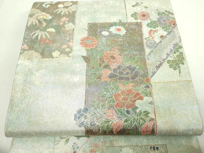 平和屋着物▼六通柄袋帯　地紙草花文　金銀糸　正絹　逸品　DAAW9459sf