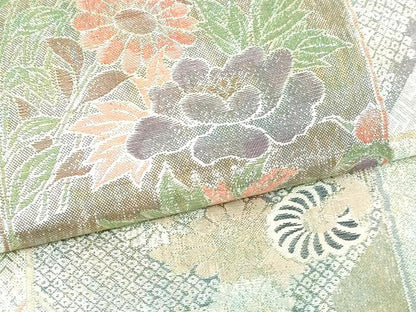 平和屋着物▼六通柄袋帯　地紙草花文　金銀糸　正絹　逸品　DAAW9459sf