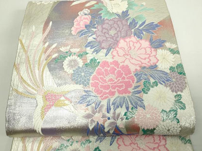 平和屋着物▼佐賀錦　六通柄袋帯　鳳凰草花文　銀糸　正絹　逸品　DAAW9486sf