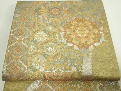 平和屋着物▼六通柄袋帯　正倉院花文　金糸　正絹　逸品　DAAW9492sf