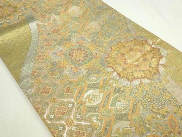 平和屋着物▼六通柄袋帯　正倉院花文　金糸　正絹　逸品　DAAW9492sf