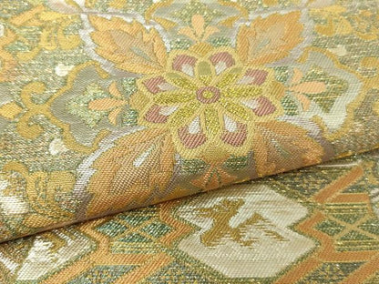 平和屋着物▼六通柄袋帯　正倉院花文　金糸　正絹　逸品　DAAW9492sf