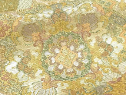 平和屋着物▼六通柄袋帯　正倉院花文　金糸　正絹　逸品　DAAW9492sf