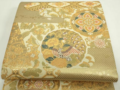 平和屋着物▼六通柄袋帯　鳳凰更紗花文　金糸　正絹　逸品　DAAW9504sf