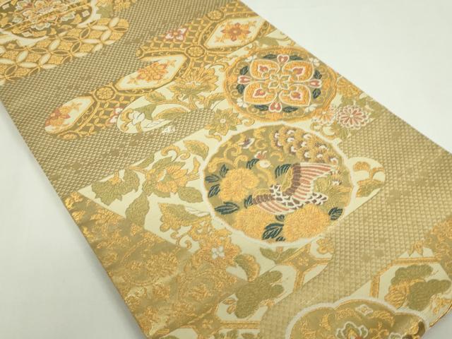 平和屋着物▼六通柄袋帯　鳳凰更紗花文　金糸　正絹　逸品　DAAW9504sf