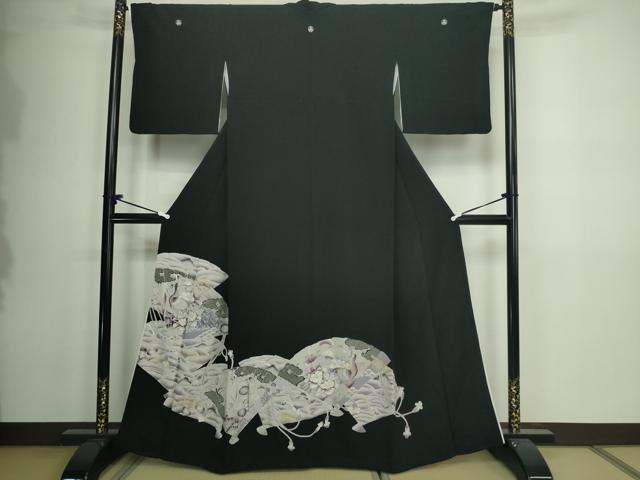 平和屋着物■豪華黒留袖　檜扇孔雀花文　金彩　正絹　逸品　DAAW9576sf