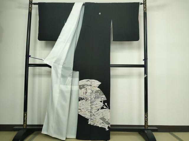 平和屋着物■豪華黒留袖　檜扇孔雀花文　金彩　正絹　逸品　DAAW9576sf