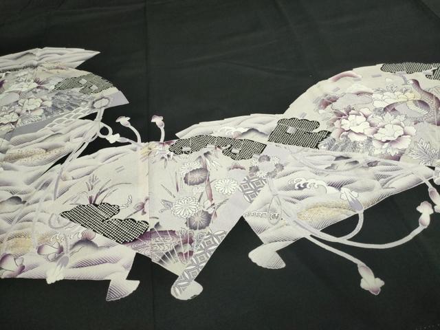 平和屋着物■豪華黒留袖　檜扇孔雀花文　金彩　正絹　逸品　DAAW9576sf