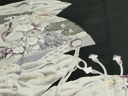 平和屋着物■豪華黒留袖　檜扇孔雀花文　金彩　正絹　逸品　DAAW9576sf