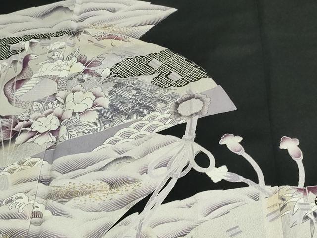 平和屋着物■豪華黒留袖　檜扇孔雀花文　金彩　正絹　逸品　DAAW9576sf