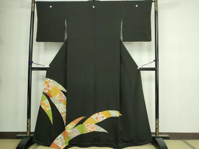 平和屋着物■豪華黒留袖　駒刺繍　草花文　金彩　正絹　逸品　DAAW9594sf