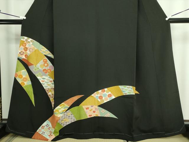 平和屋着物■豪華黒留袖　駒刺繍　草花文　金彩　正絹　逸品　DAAW9594sf