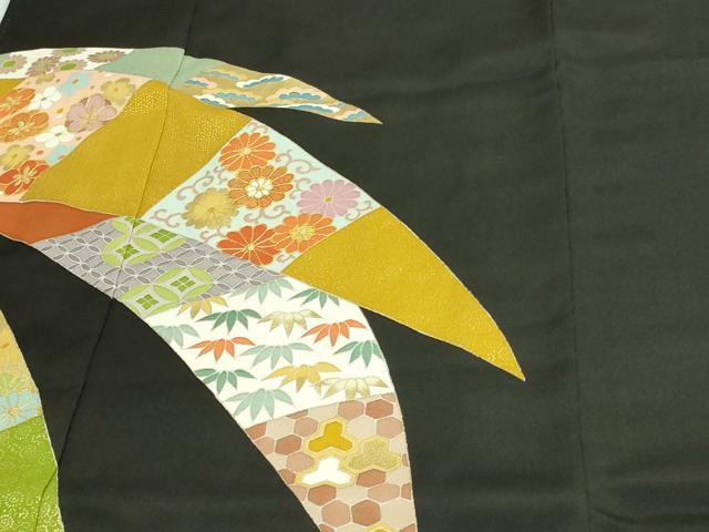 平和屋着物■豪華黒留袖　駒刺繍　草花文　金彩　正絹　逸品　DAAW9594sf