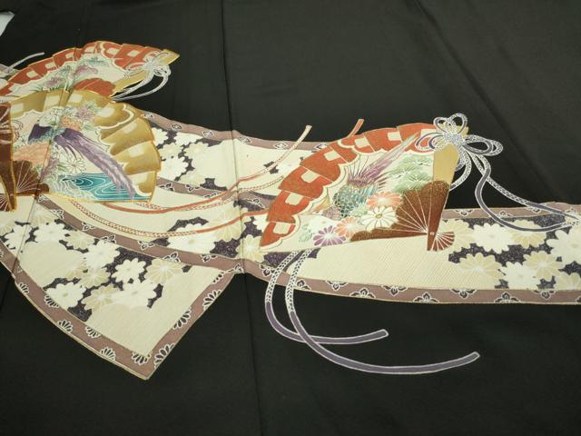 平和屋着物■豪華黒留袖　駒刺繍　檜扇孔雀花文　金彩　正絹　逸品　DAAW9613sf