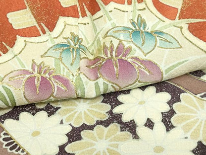 平和屋着物■豪華黒留袖　駒刺繍　檜扇孔雀花文　金彩　正絹　逸品　DAAW9613sf