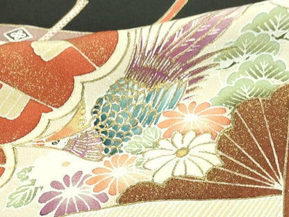 平和屋着物■豪華黒留袖　駒刺繍　檜扇孔雀花文　金彩　正絹　逸品　DAAW9613sf
