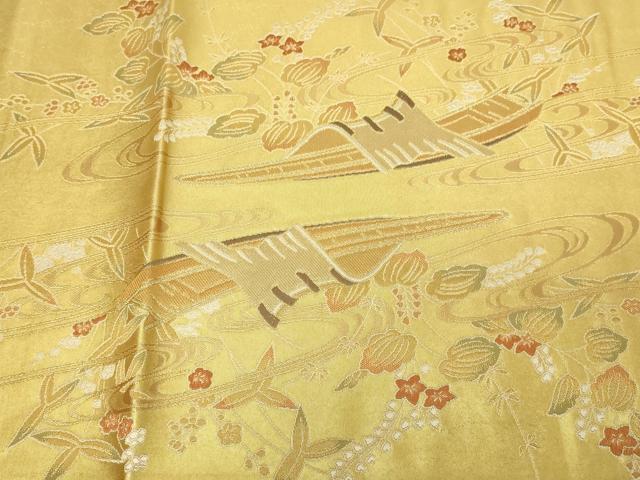 平和屋着物◎太鼓柄袋帯　水辺舟の国　金糸　正絹　逸品　DAAW9815sf