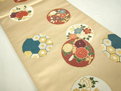 平和屋着物◎六通柄袋帯　唐織　草花丸文　金銀糸　正絹　逸品　DAAW9824sf