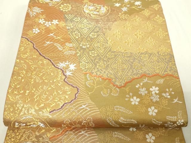 平和屋着物◎六通柄袋帯　道長草花文　金銀糸　正絹　逸品　DAAW9825sf