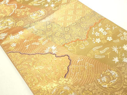 平和屋着物◎六通柄袋帯　道長草花文　金銀糸　正絹　逸品　DAAW9825sf