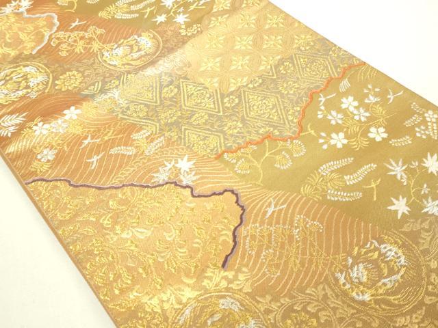 平和屋着物◎六通柄袋帯　道長草花文　金銀糸　正絹　逸品　DAAW9825sf
