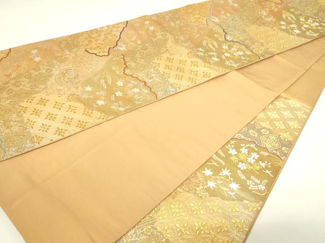 平和屋着物◎六通柄袋帯　道長草花文　金銀糸　正絹　逸品　DAAW9825sf