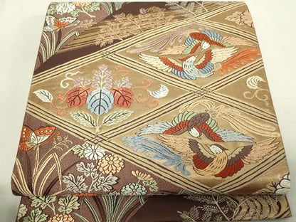 平和屋着物◎六通柄袋帯　唐織　花鳥文　金糸　正絹　逸品　DAAW9827sf