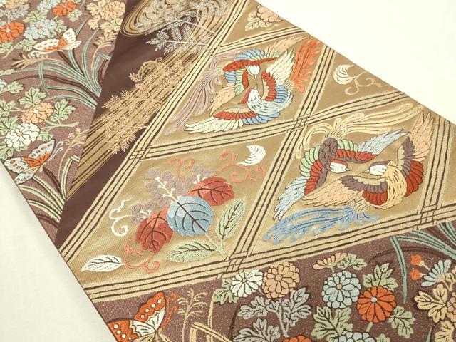 平和屋着物◎六通柄袋帯　唐織　花鳥文　金糸　正絹　逸品　DAAW9827sf