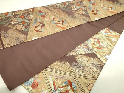 平和屋着物◎六通柄袋帯　唐織　花鳥文　金糸　正絹　逸品　DAAW9827sf