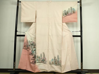 平和屋着物■訪問着　紬地　手描き　風景樹林文　暈し染め　正絹　逸品　DAAW9919sf