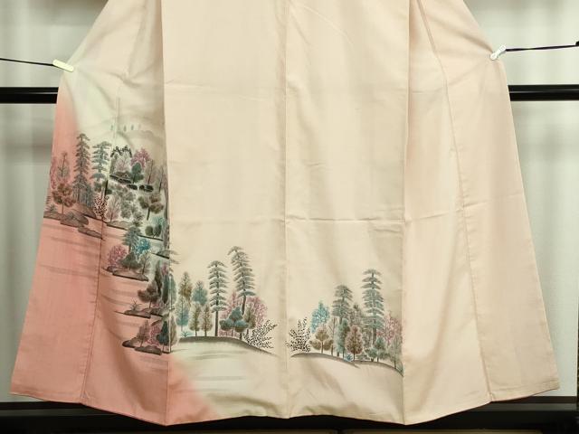 平和屋着物■訪問着　紬地　手描き　風景樹林文　暈し染め　正絹　逸品　DAAW9919sf
