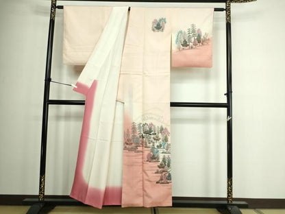 平和屋着物■訪問着　紬地　手描き　風景樹林文　暈し染め　正絹　逸品　DAAW9919sf
