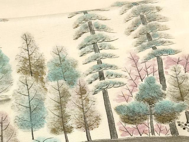 平和屋着物■訪問着　紬地　手描き　風景樹林文　暈し染め　正絹　逸品　DAAW9919sf