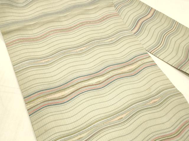 平和屋着物＊夏物 九寸名古屋帯 よろけ縞 金糸 正絹 逸品 DAAX0001cm