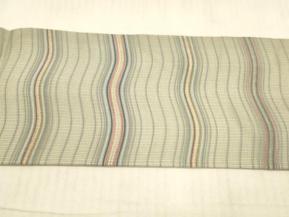平和屋着物＊夏物 九寸名古屋帯 よろけ縞 金糸 正絹 逸品 DAAX0001cm