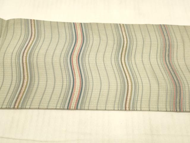 平和屋着物＊夏物 九寸名古屋帯 よろけ縞 金糸 正絹 逸品 DAAX0001cm