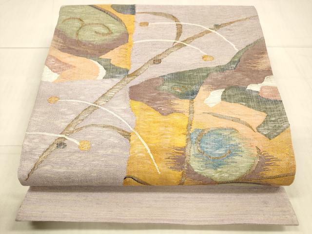 平和屋着物＊夏物 太鼓柄袋帯 抽象草葉文 金糸 正絹 逸品 DAAX0005cm