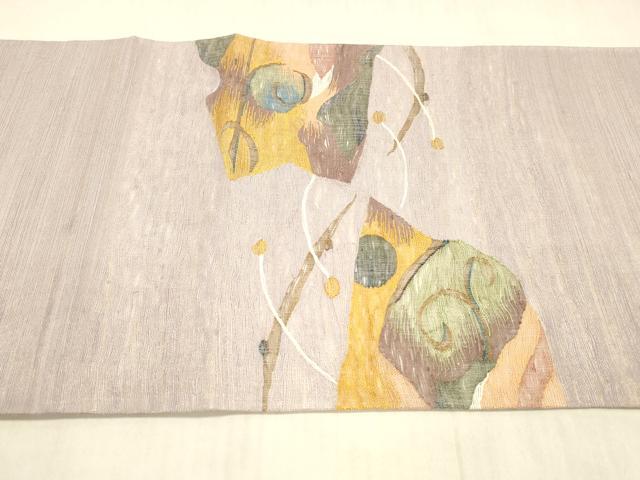 平和屋着物＊夏物 太鼓柄袋帯 抽象草葉文 金糸 正絹 逸品 DAAX0005cm