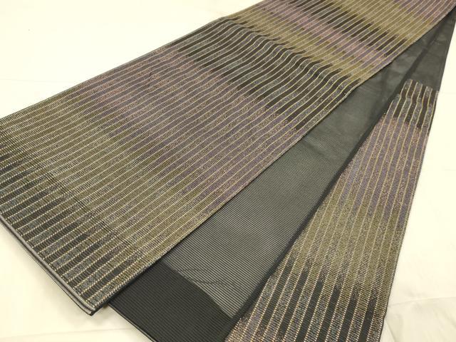 平和屋着物＊夏物 六通柄袋帯 間道 黒地 金糸 正絹 逸品 DAAX0006cm