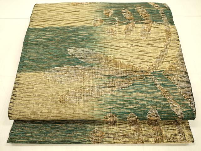 平和屋着物＊夏物 六通柄袋帯 草葉文 金糸 正絹 逸品 DAAX0007cm
